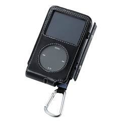 iPod classic用ソフトレザーケース（カラビナ、液晶保護フィルム付）[AVA-C10LRBK] - ELECOM